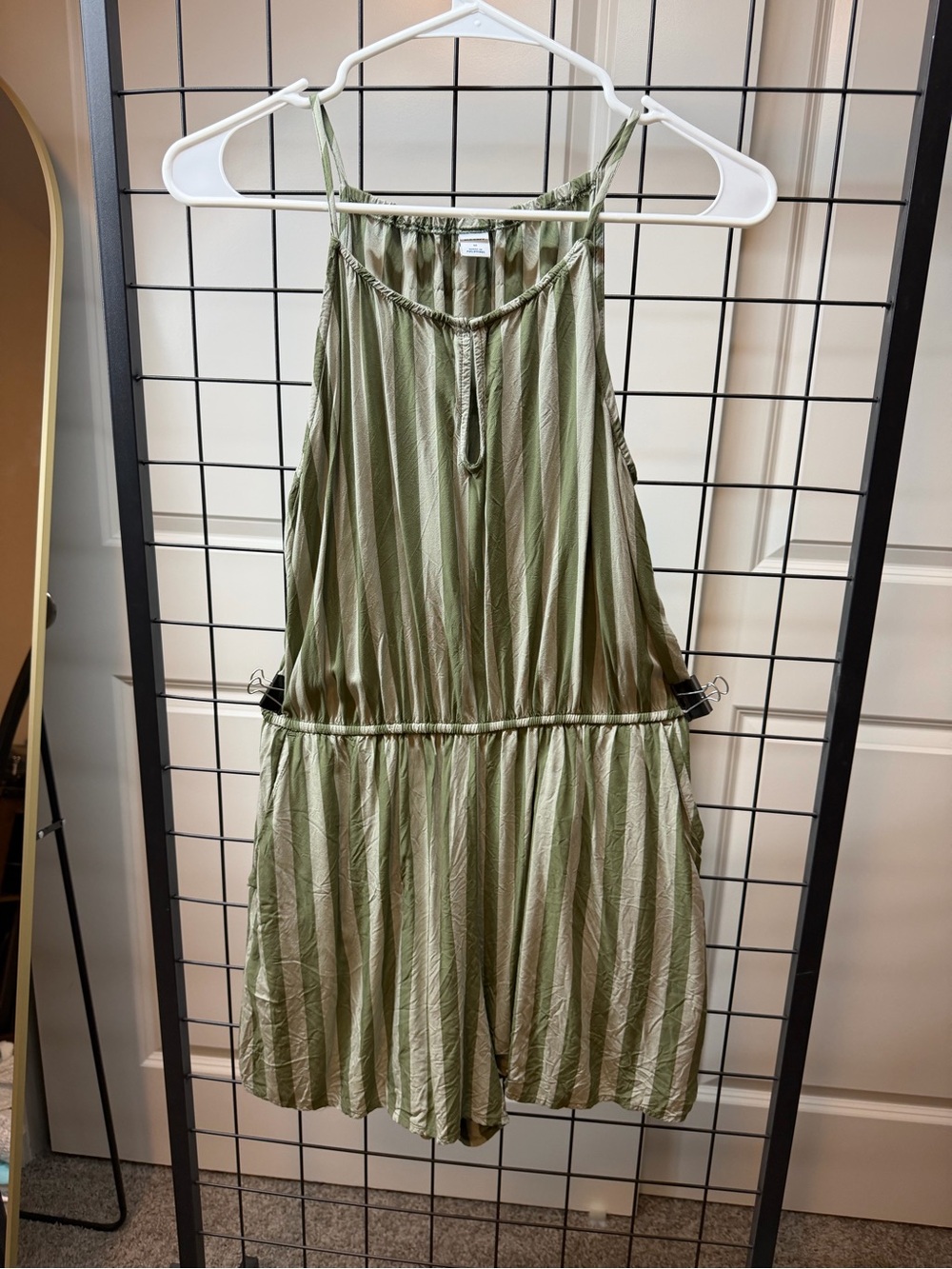 Old Navy Olive Striped Sleeveless Romper